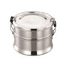 Generic Stainless Steel Double Decker Round Shape Bento Lunch Box, Dimension 12 x 12 x 8.5cm