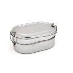 Generic Stainless Steel Capsule Shape Double Decker Bento Lunch Box, Dimension 16 x 10 x 5.5cm