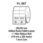 Flexi FL 007 Barcode Label, Size 50 x 25mm, Wax Ribbon Size 110mm x 200m