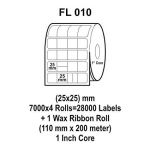 Flexi FL 010 Barcode Label, Size 25 x 25mm, Wax Ribbon Size 110mm x 200m