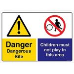 Safety Sign Store CW211-A2AL-01 Danger: Dangerous Site Children Must Not Play In This Area Sign Board