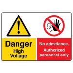 Safety Sign Store CW308-A2V-01 Danger: High Voltage No Admittance Sign Board