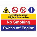 Safety Sign Store CW423-A2PC-01 Petroleum Sprit Highly Flammable No Smoking Switch Of Engine Sign Board