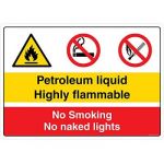 Safety Sign Store CW431-A2PC-01 Petroleum Liquid Highly Flammable No Smoking No Naked Lights Sign Board