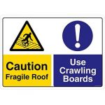 Safety Sign Store CW442-A3V-01 Caution: Fragile Roof Use Crawling Boards Sign Board