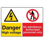 Safety Sign Store CW706-A2V-01 Danger: High Voltage No Admittance Sign Board