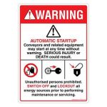 Safety Sign Store DS429-A6V-01 Warning: Automatic Start-Up Sign Board