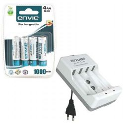 Envie ECR-4 Battery Charger with 4 Pieces 1000mAh AA Ni-Cd Camera Battery, Battery Capacity 1000mAh, Battery Type AA Ni-Cd