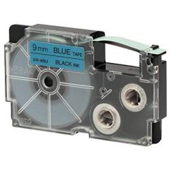 Casio XR-9BUI-W-DJ Label Tape, Color Black on Blue, Size 9mm