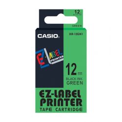 Casio XR-12GN1 Label Tape, Color Black on Green, Size 12mm