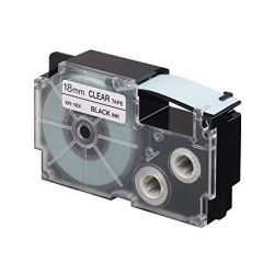 Casio XR-18X1-W-DJ Label Tape, Color Black on Clear, Size 18mm
