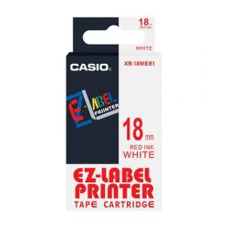 Casio XR-18WER1-W-DJ Label Tape, Color Red on White, Size 18mm