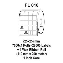 Flexi FL 010 Barcode Label, Size 25 x 25mm, Wax Ribbon Size 110mm x 200m