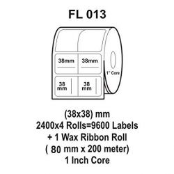 Flexi FL 013 Barcode Label, Size 38 x 38mm, Wax Ribbon Size 80mm x 200m