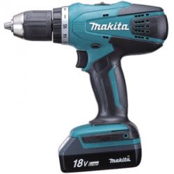 Makita DF457DWE Cordless Driver Drill, Capacity 13mm, Speed 0-1400/400rpm, Weight 1.7kg, Voltage 18V