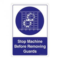 Safety Sign Store CW401-A4AL-01 Stop Machine Before Removing Guards Sign Board