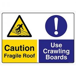 Safety Sign Store CW442-A3PC-01 Caution: Fragile Roof Use Crawling Boards Sign Board
