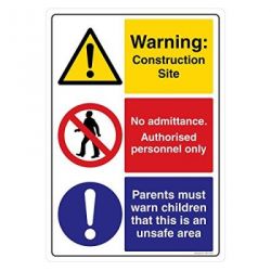 Safety Sign Store CW713-A3V-01 Warning: Construction Site Sign Board