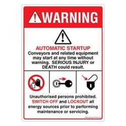 Safety Sign Store DS429-A6PC-01 Warning: Automatic Start-Up Sign Board