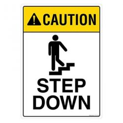 Safety Sign Store FS103-A3AL-01 Caution: Step Down Sign Board