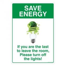 Safety Sign Store FS202-A4PC-01 Save Energy Turn Off Lights Sign Board