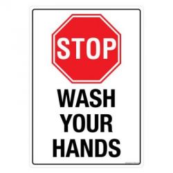 Safety Sign Store FS504-A4AL-01 Stop: Wash Your Hands Sign Board