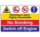 Safety Sign Store CW423-A3PC-01 Petroleum Sprit Highly Flammable No Smoking Switch Of Engine Sign Board