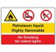 Safety Sign Store CW431-A3PC-01 Petroleum Liquid Highly Flammable No Smoking No Naked Lights Sign Board