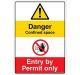 Safety Sign Store CW445-A3AL-01 Danger: Confined Space Entry By Permit Only Sign Board