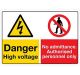 Safety Sign Store CW706-A2PC-01 Danger: High Voltage No Admittance Sign Board