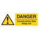 Safety Sign Store CW201-2159AL-01 Danger: Construction Site Keep Out Sign Board