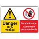 Safety Sign Store CW308-A2PC-01 Danger: High Voltage No Admittance Sign Board